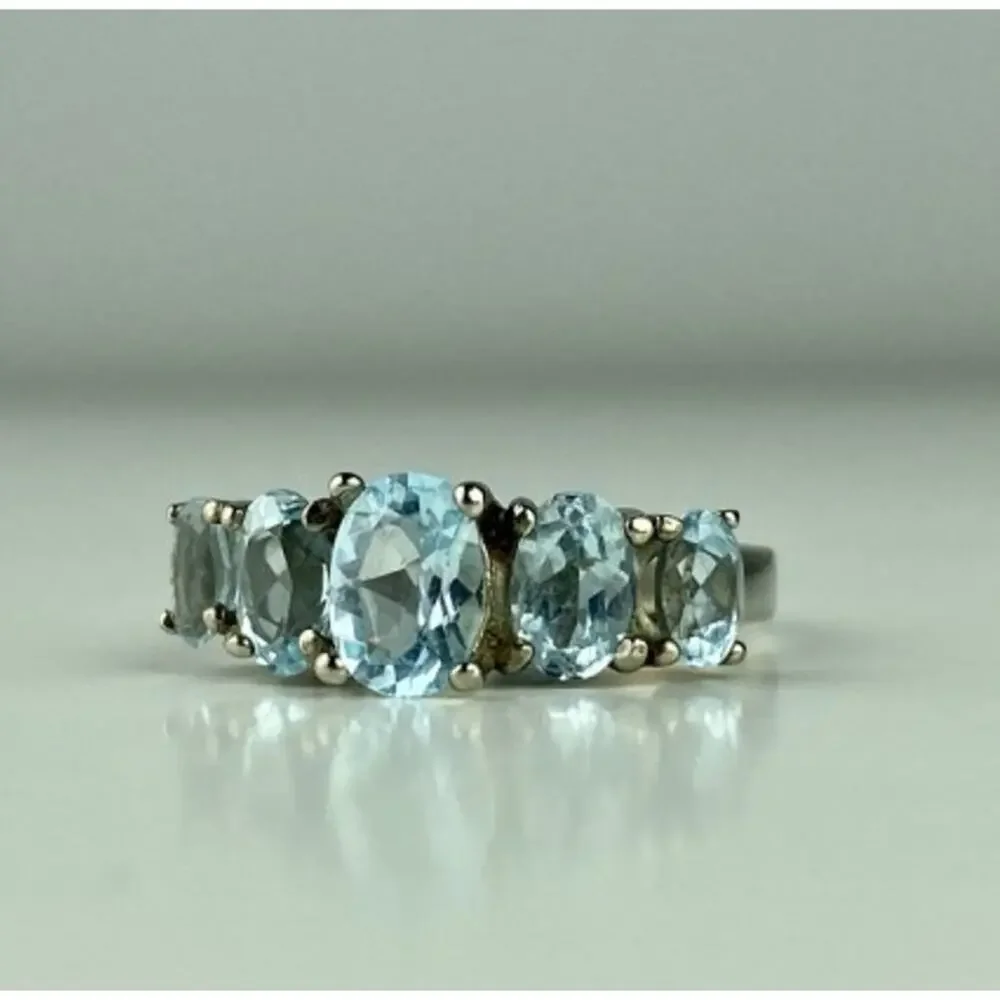 925 Sterling Silver Blue Spinel Ring Size 6.5